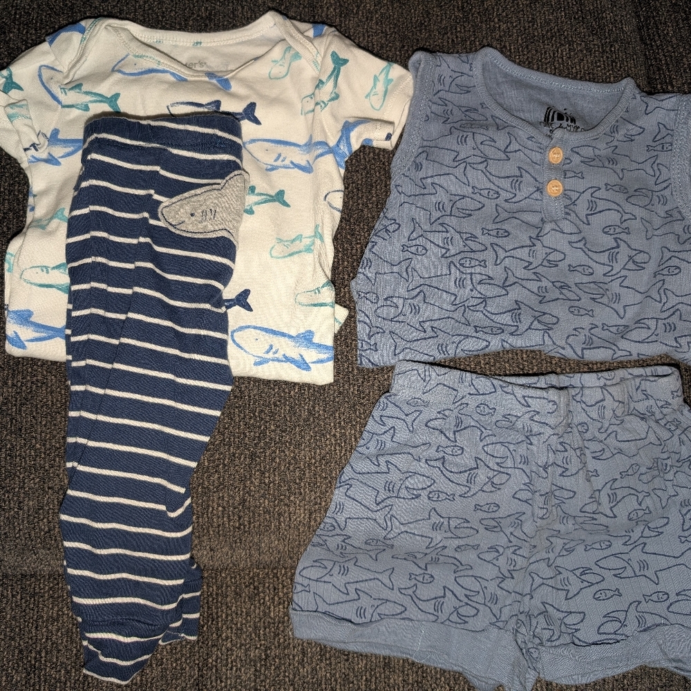 Shark Print and Striped Baby Matching Sets